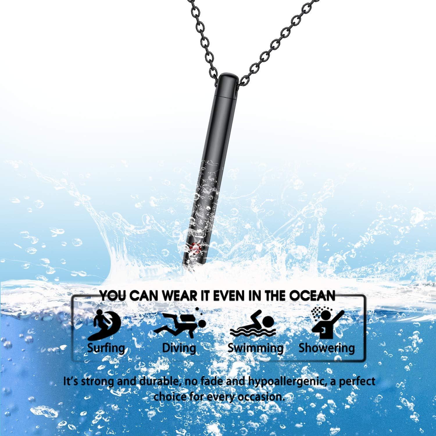 imageUrn Necklace for AshesCustomized Stainless Steel or 18K Gold Plated Cremation Jewelry Memorial Keepsake Urn Lockets Pendant for Men Women Waterproof amp Gift PackedLong BarBlackTextBirthstone