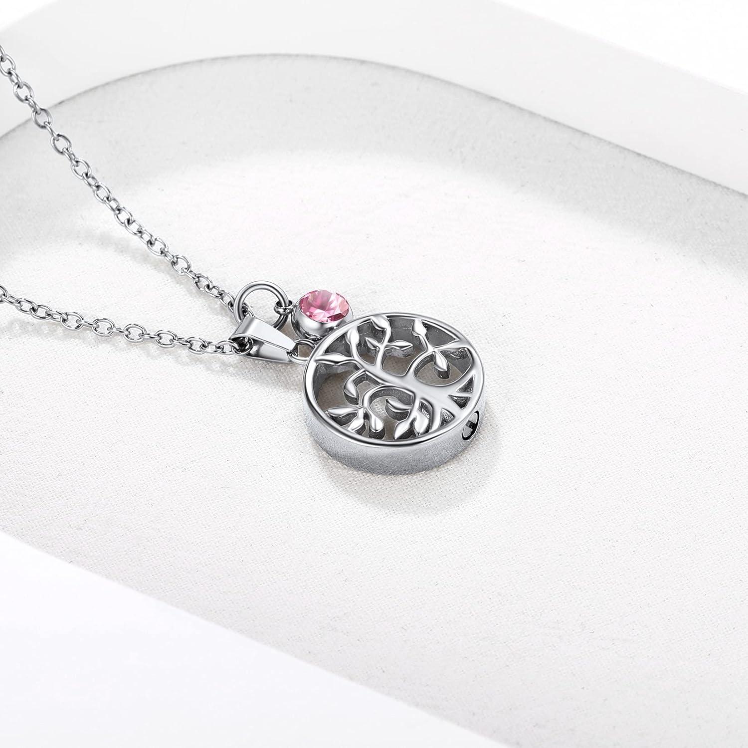 imageUrn Necklace for AshesCustomized Stainless Steel or 18K Gold Plated Cremation Jewelry Memorial Keepsake Urn Lockets Pendant for Men Women Waterproof amp Gift PackedTree of lifeStainlessTextBirthstone