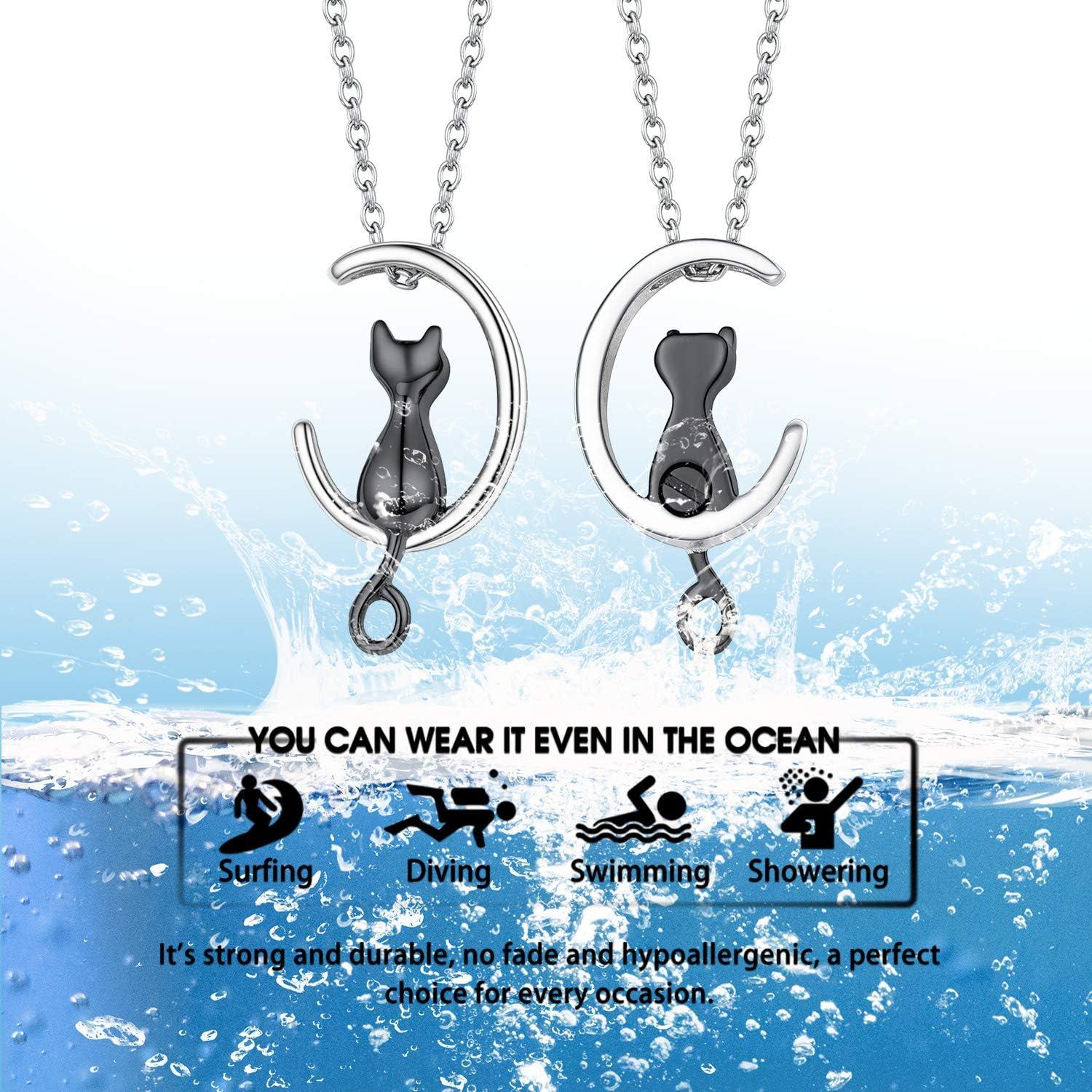 imageUrn Necklace for AshesCustomized Stainless Steel or 18K Gold Plated Cremation Jewelry Memorial Keepsake Urn Lockets Pendant for Men Women Waterproof amp Gift PackedMoon CatBlackTextBirthstone