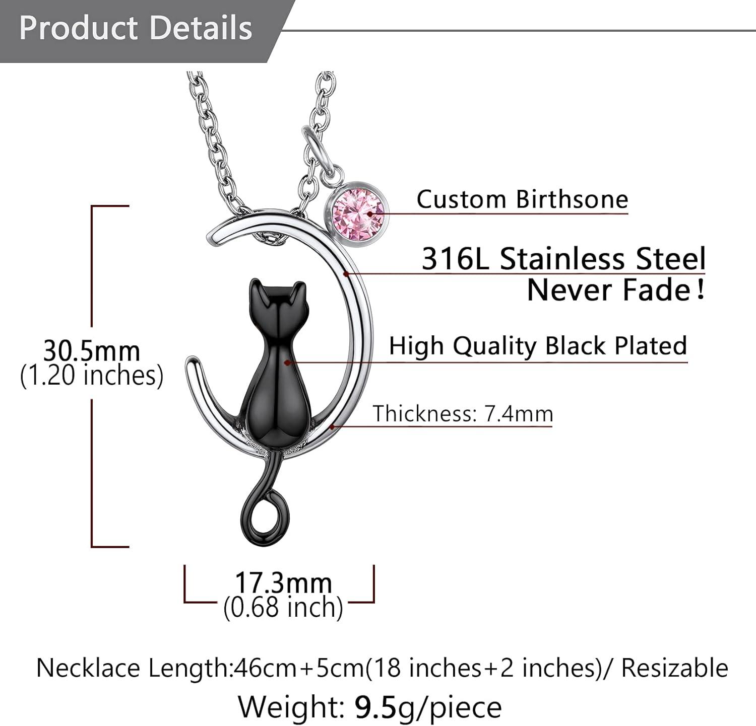 imageUrn Necklace for AshesCustomized Stainless Steel or 18K Gold Plated Cremation Jewelry Memorial Keepsake Urn Lockets Pendant for Men Women Waterproof amp Gift PackedMoon CatBlackTextBirthstone