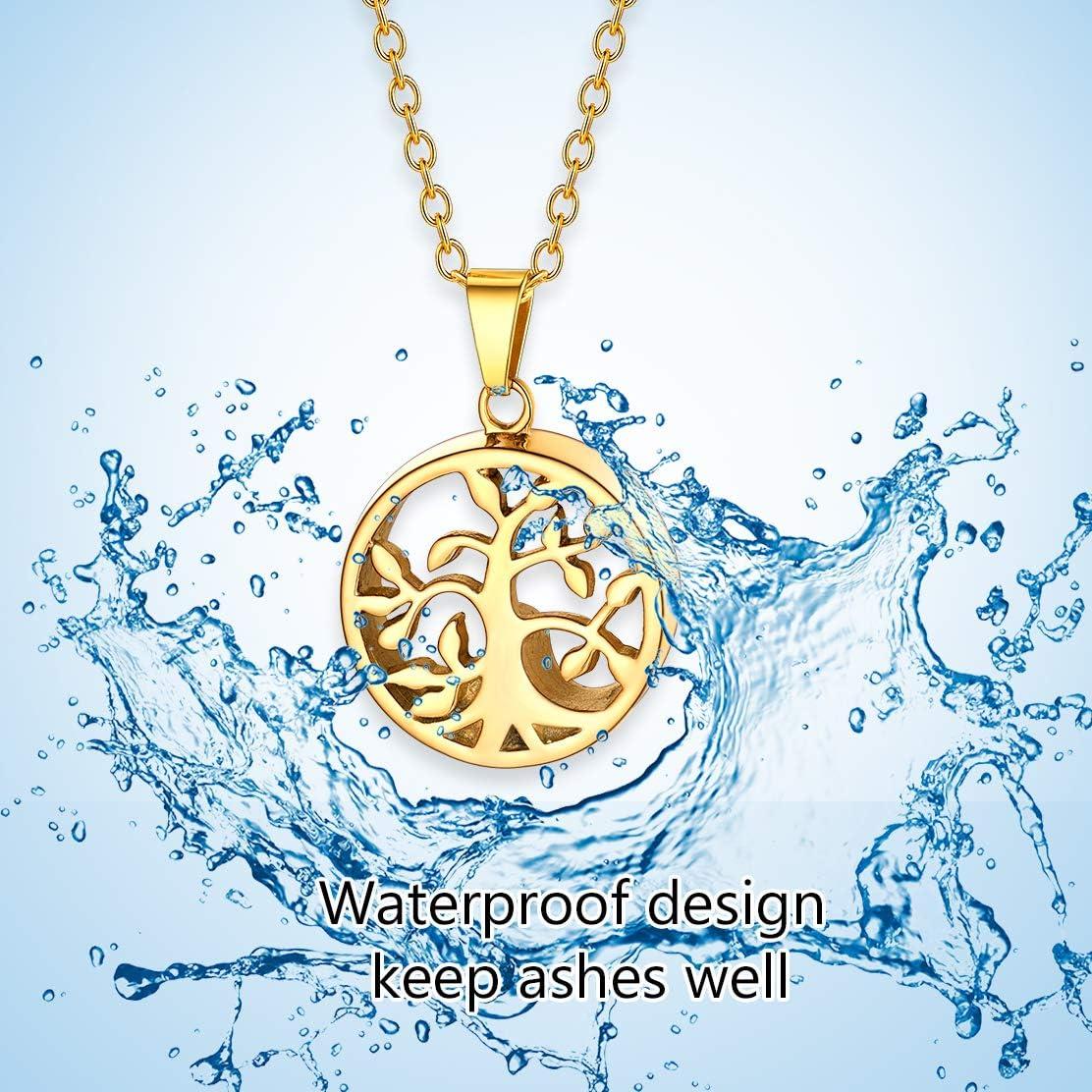 imageUrn Necklace for AshesCustomized Stainless Steel or 18K Gold Plated Cremation Jewelry Memorial Keepsake Urn Lockets Pendant for Men Women Waterproof amp Gift PackedTree of lifeGoldCustom Text