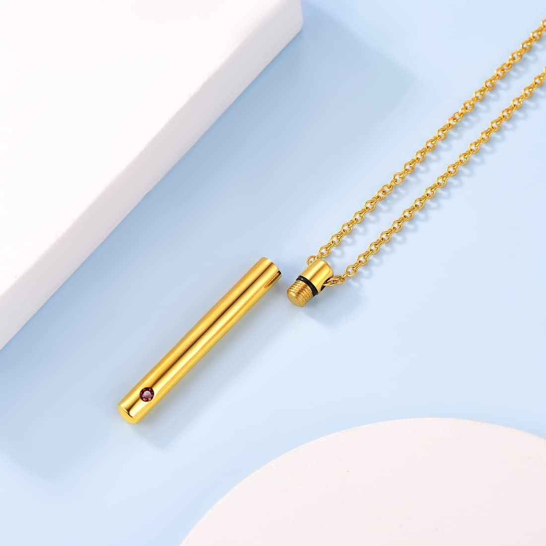 imageUrn Necklace for AshesCustomized Stainless Steel or 18K Gold Plated Cremation Jewelry Memorial Keepsake Urn Lockets Pendant for Men Women Waterproof amp Gift PackedLong BarGoldTextBirthstone
