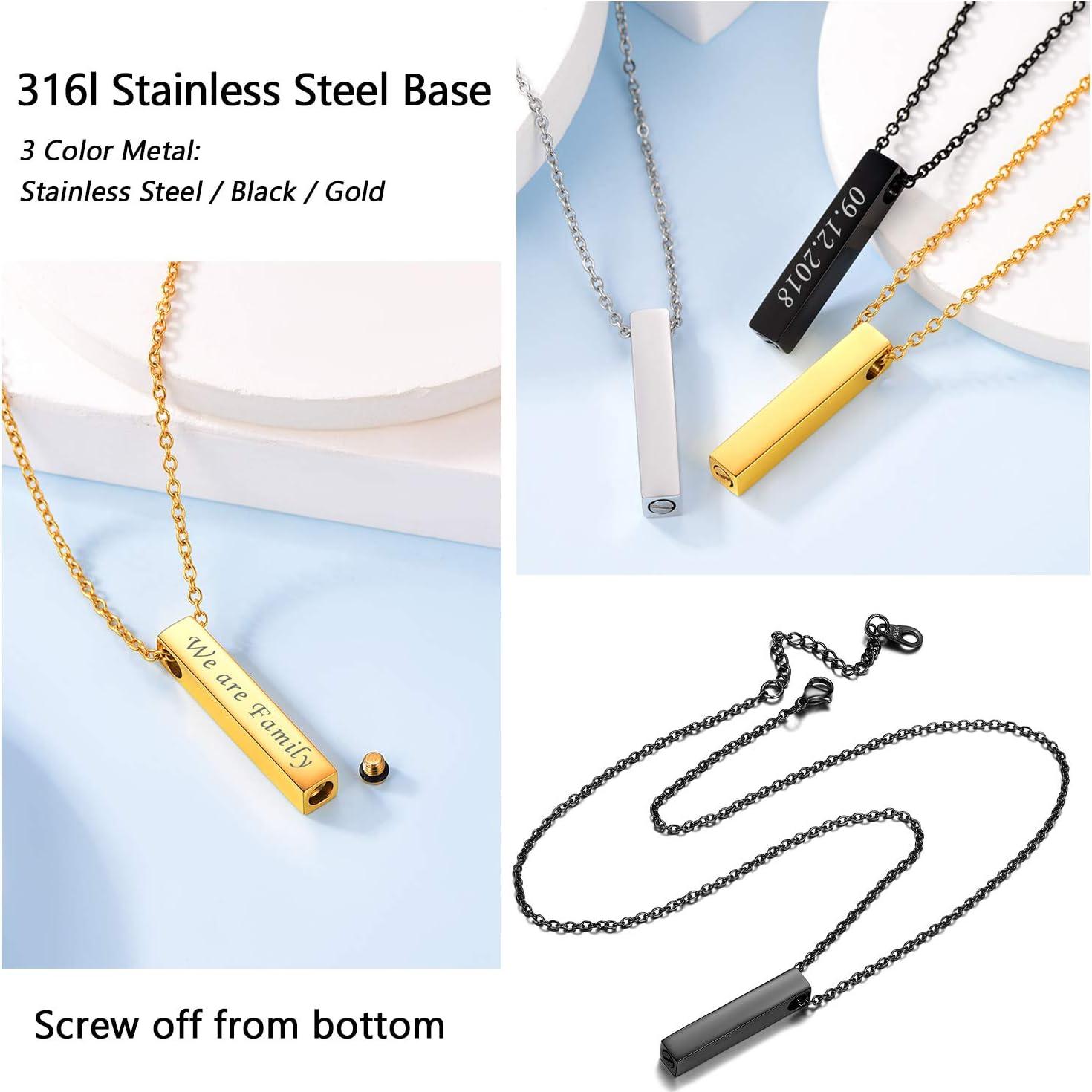imageUrn Necklace for AshesCustomized Stainless Steel or 18K Gold Plated Cremation Jewelry Memorial Keepsake Urn Lockets Pendant for Men Women Waterproof amp Gift Packed4sided Barblackcustom Text