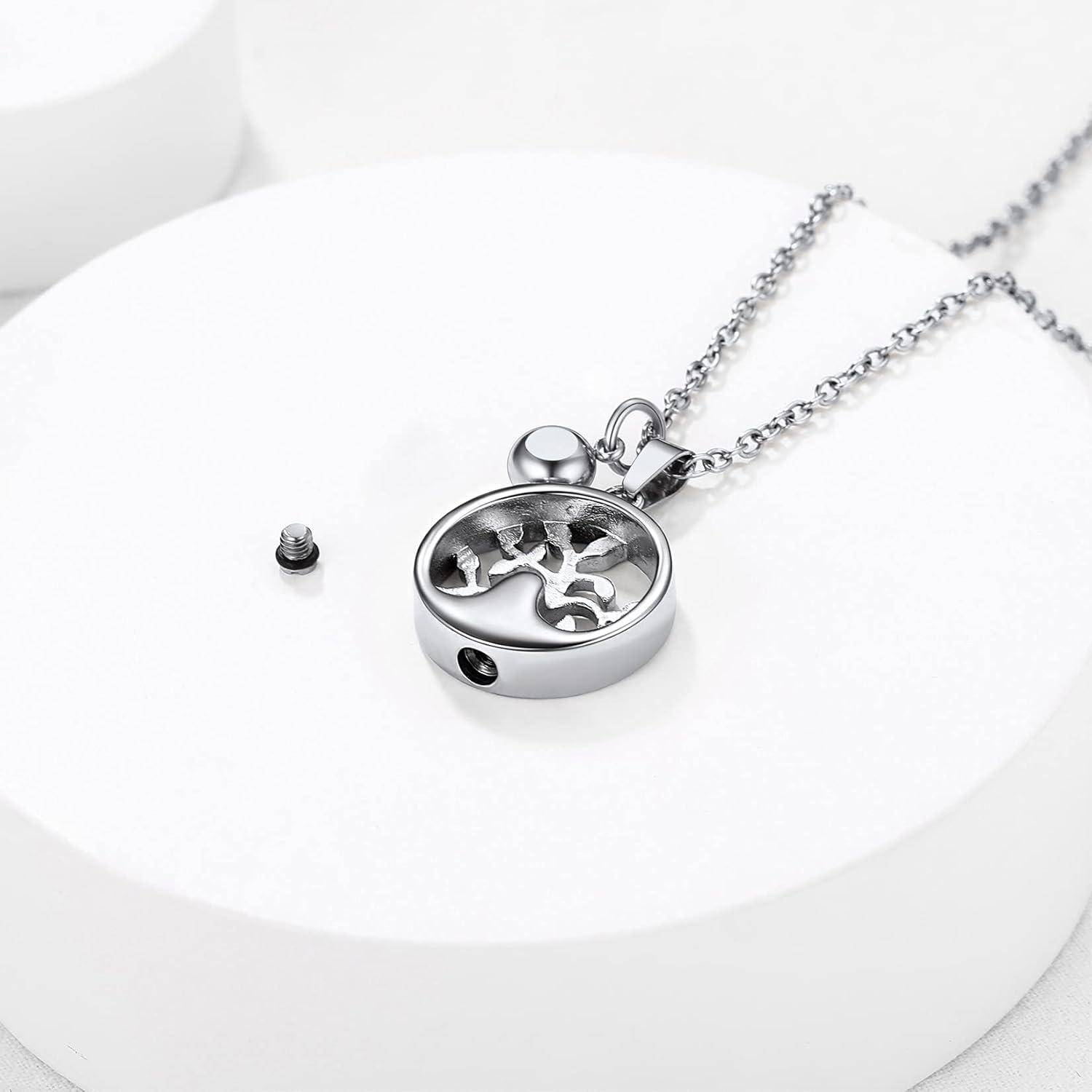imageUrn Necklace for AshesCustomized Stainless Steel or 18K Gold Plated Cremation Jewelry Memorial Keepsake Urn Lockets Pendant for Men Women Waterproof amp Gift PackedTree of lifeStainlessTextBirthstone