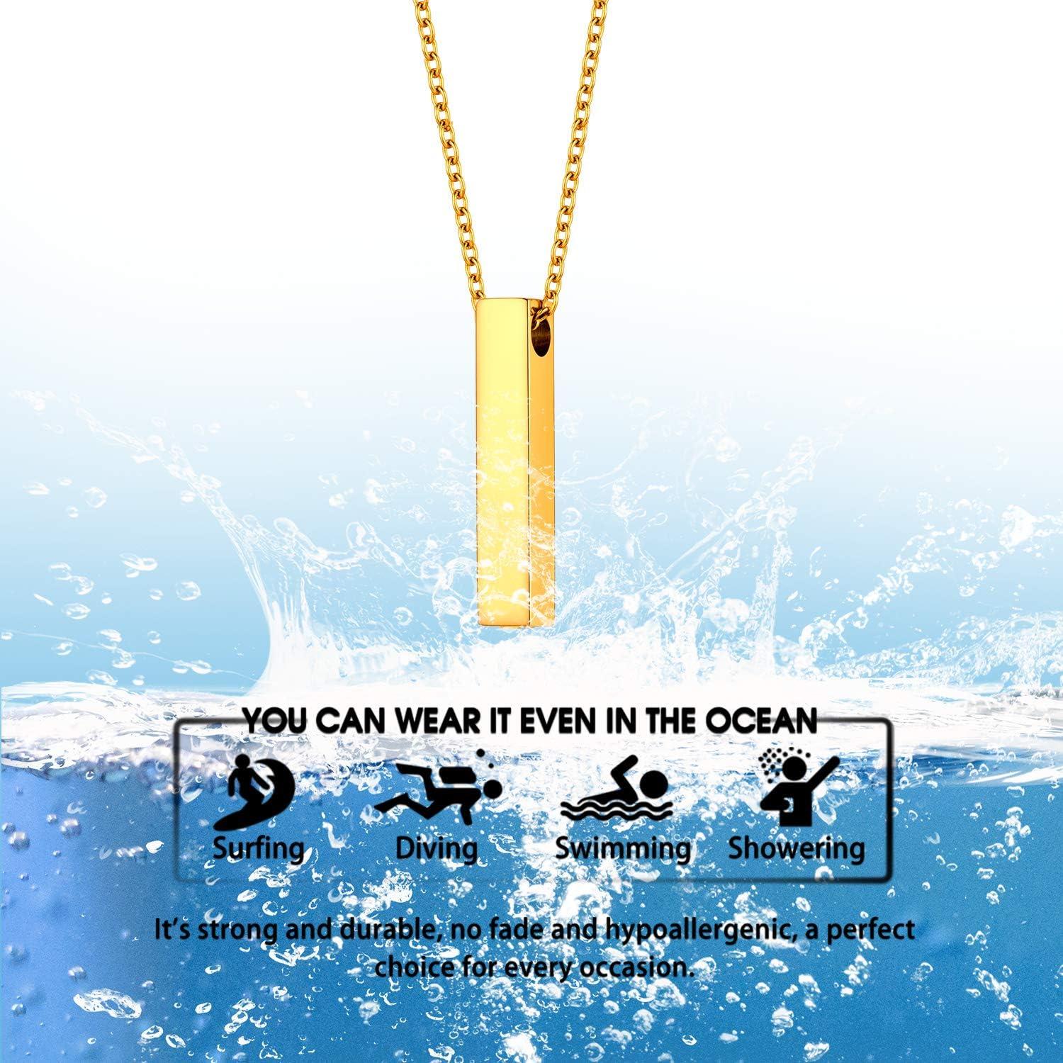imageUrn Necklace for AshesCustomized Stainless Steel or 18K Gold Plated Cremation Jewelry Memorial Keepsake Urn Lockets Pendant for Men Women Waterproof amp Gift Packed4Sided BarGoldTextBirthstone