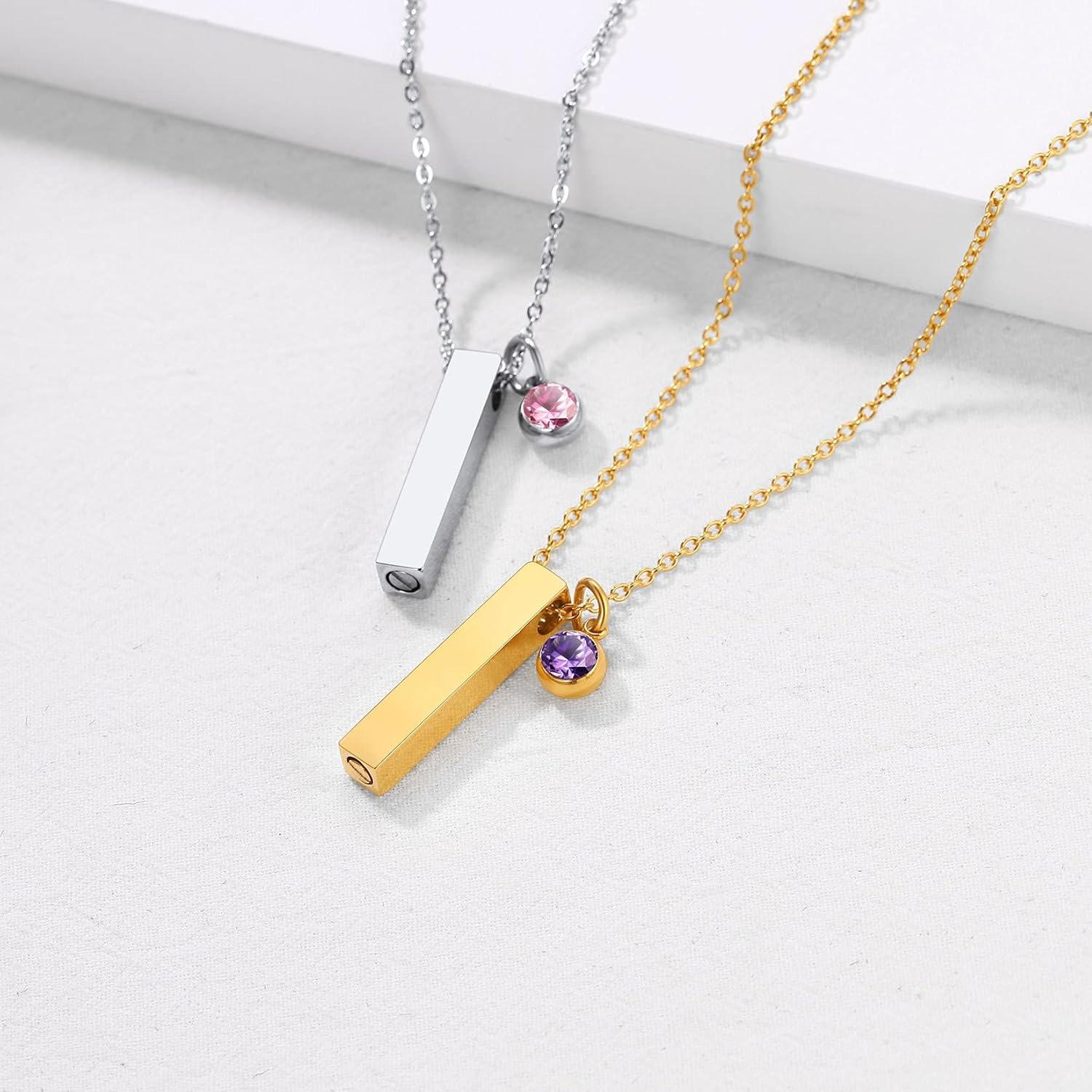 imageUrn Necklace for AshesCustomized Stainless Steel or 18K Gold Plated Cremation Jewelry Memorial Keepsake Urn Lockets Pendant for Men Women Waterproof amp Gift Packed4Sided BarStainlessTextBirthstone