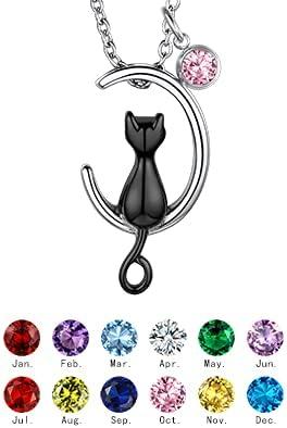 imageUrn Necklace for AshesCustomized Stainless Steel or 18K Gold Plated Cremation Jewelry Memorial Keepsake Urn Lockets Pendant for Men Women Waterproof amp Gift PackedMoon CatBlackTextBirthstone