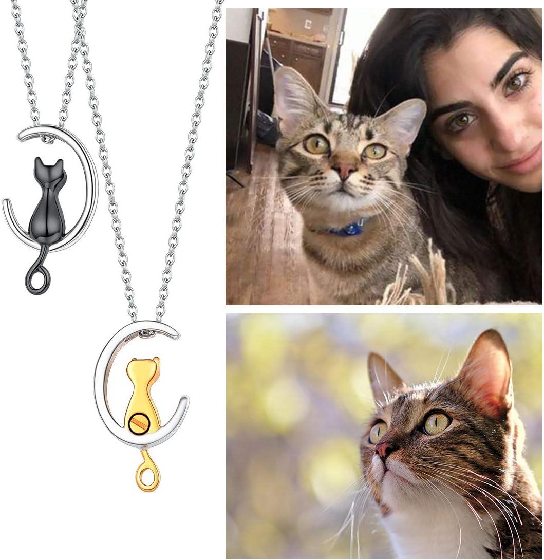 imageUrn Necklace for AshesCustomized Stainless Steel or 18K Gold Plated Cremation Jewelry Memorial Keepsake Urn Lockets Pendant for Men Women Waterproof amp Gift PackedMoon CatBlackTextBirthstone
