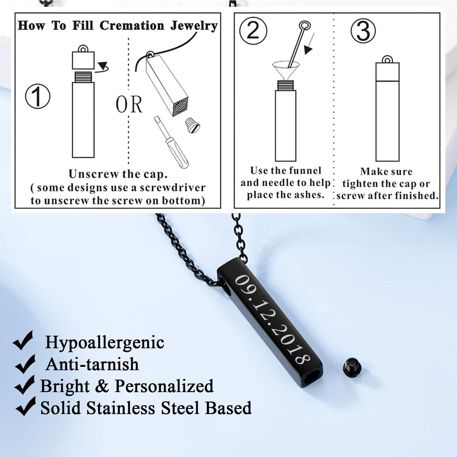 imageUrn Necklace for AshesCustomized Stainless Steel or 18K Gold Plated Cremation Jewelry Memorial Keepsake Urn Lockets Pendant for Men Women Waterproof amp Gift Packed4sided Barblackcustom Text