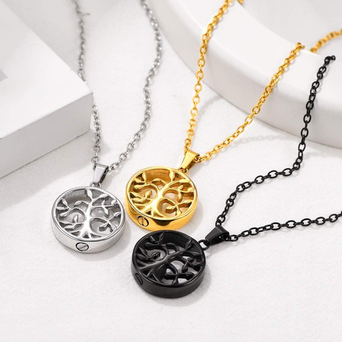 imageUrn Necklace for AshesCustomized Stainless Steel or 18K Gold Plated Cremation Jewelry Memorial Keepsake Urn Lockets Pendant for Men Women Waterproof amp Gift PackedTree of lifeGoldCustom Text