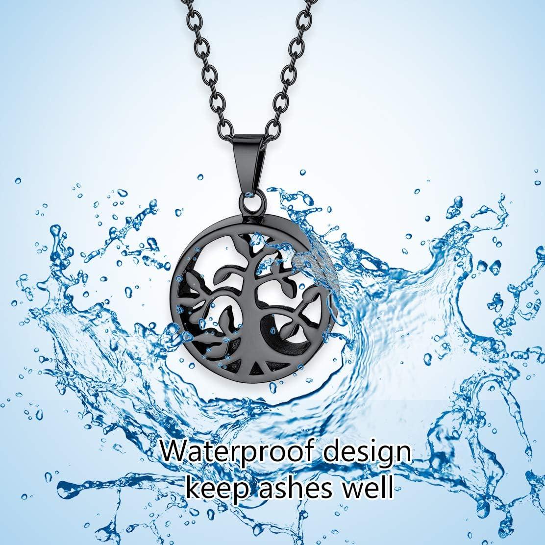 imageUrn Necklace for AshesCustomized Stainless Steel or 18K Gold Plated Cremation Jewelry Memorial Keepsake Urn Lockets Pendant for Men Women Waterproof amp Gift PackedTree of Lifeblackcustom Text