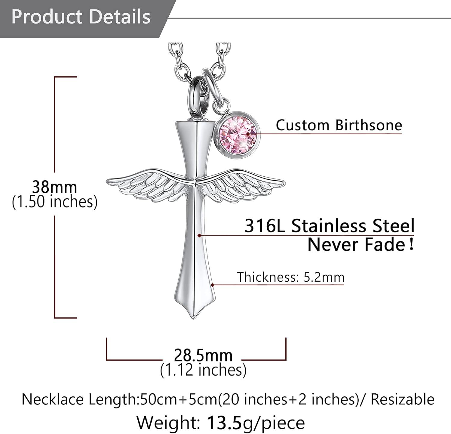 imageUrn Necklace for AshesCustomized Stainless Steel or 18K Gold Plated Cremation Jewelry Memorial Keepsake Urn Lockets Pendant for Men Women Waterproof amp Gift PackedAngel WingStainlessTextBirthstone