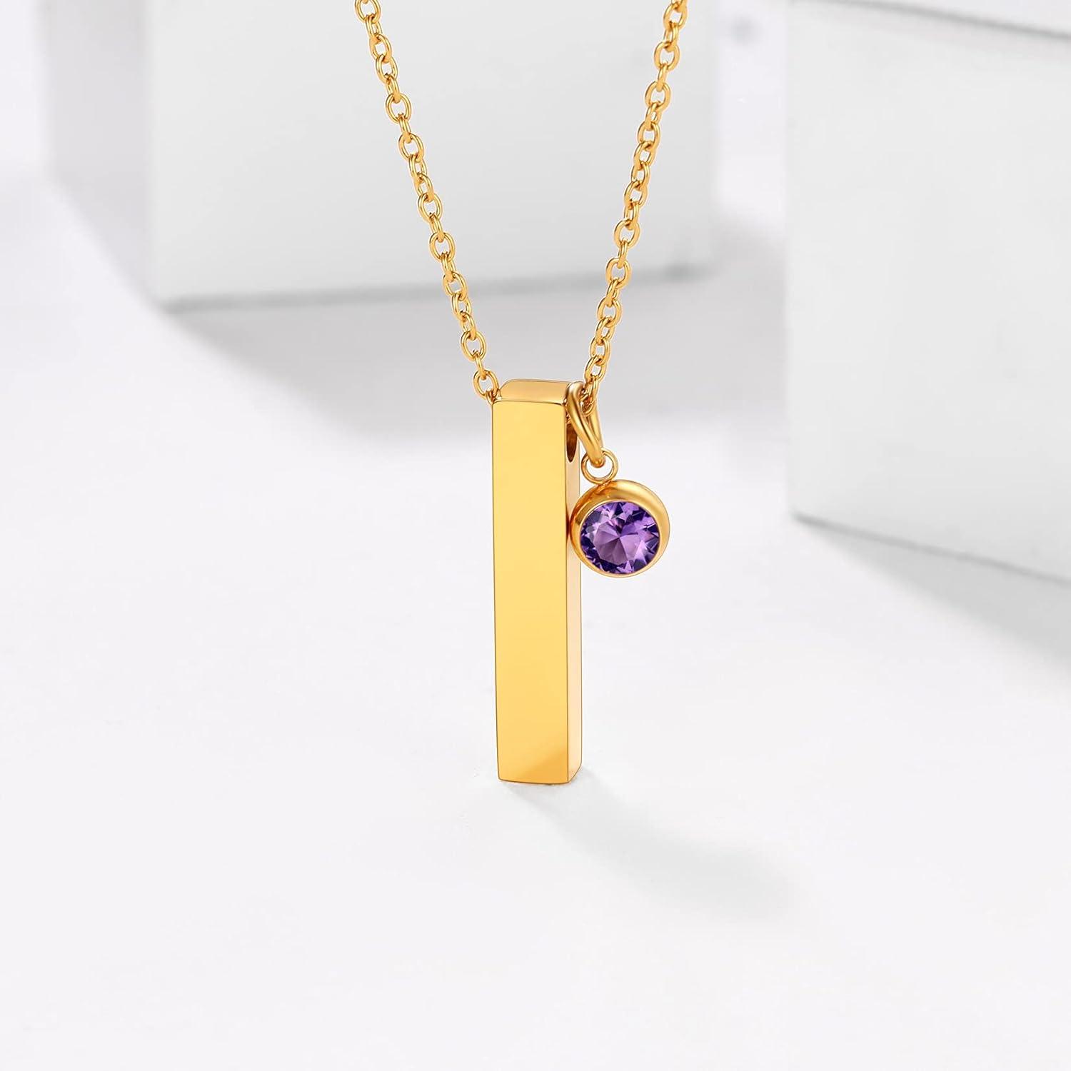 imageUrn Necklace for AshesCustomized Stainless Steel or 18K Gold Plated Cremation Jewelry Memorial Keepsake Urn Lockets Pendant for Men Women Waterproof amp Gift Packed4Sided BarGoldTextBirthstone