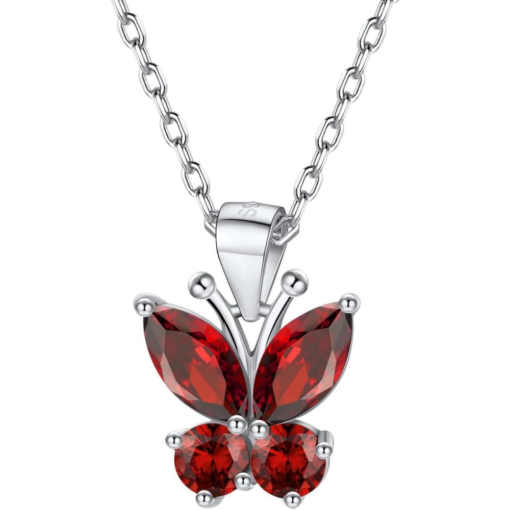 image925 Sterling Silver Butterfly NecklaceAntler Deer NecklaceAdjustable Silver Birthstone Necklace for WomenBirthstone Jewelry Gift for Her01JanuaryGarnetButterfly