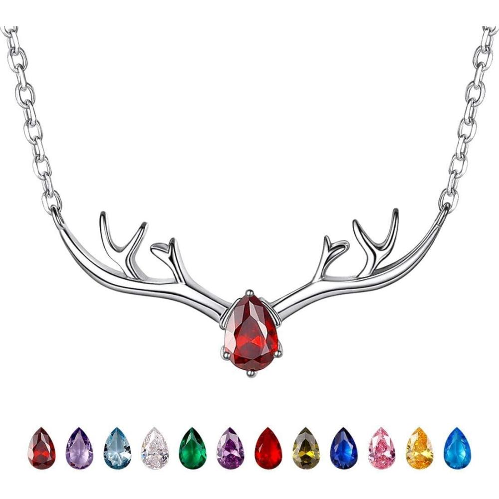image925 Sterling Silver Butterfly NecklaceAntler Deer NecklaceAdjustable Silver Birthstone Necklace for WomenBirthstone Jewelry Gift for Her01JanuaryGarnetDeer