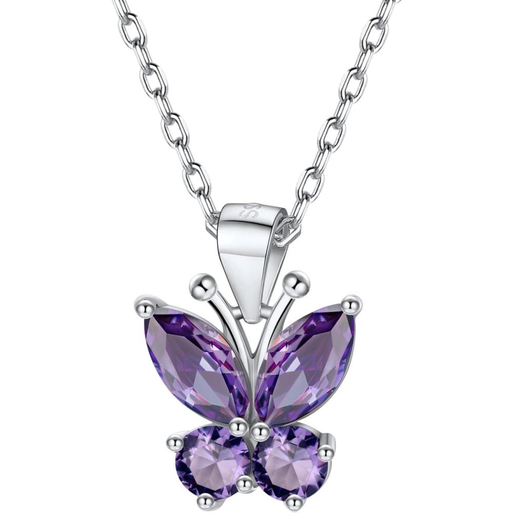 image925 Sterling Silver Butterfly NecklaceAntler Deer NecklaceAdjustable Silver Birthstone Necklace for WomenBirthstone Jewelry Gift for Her02FebruaryAmethystButterfly