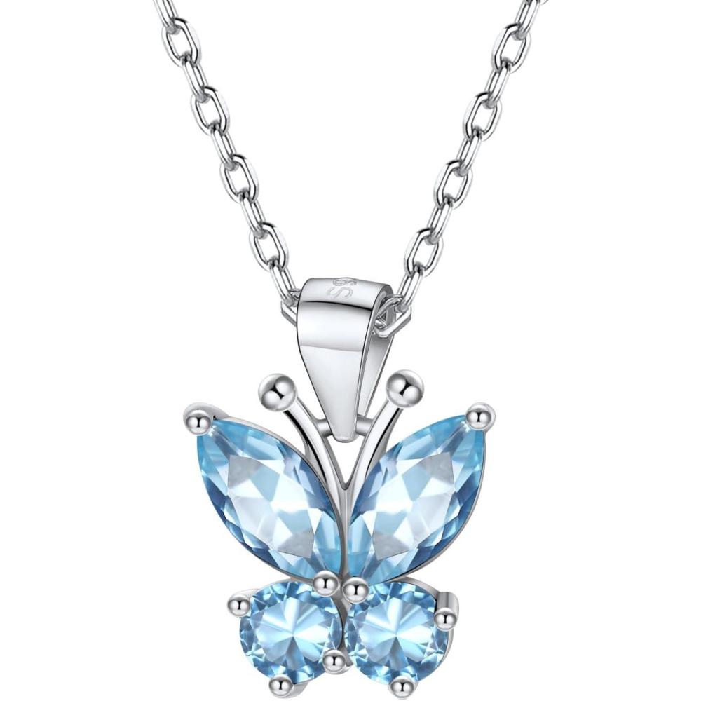 image925 Sterling Silver Butterfly NecklaceAntler Deer NecklaceAdjustable Silver Birthstone Necklace for WomenBirthstone Jewelry Gift for Her03MarchAquamarineButterfly