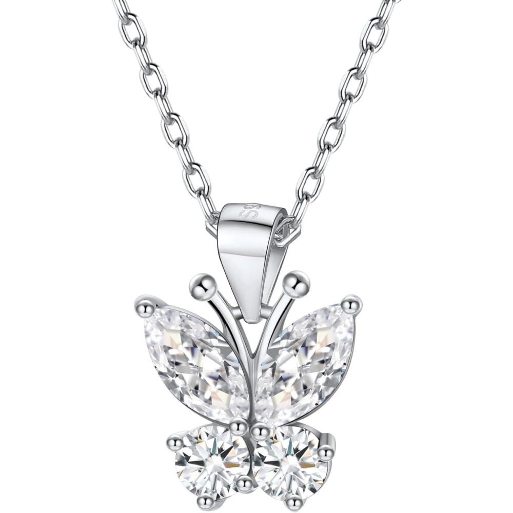 image925 Sterling Silver Butterfly NecklaceAntler Deer NecklaceAdjustable Silver Birthstone Necklace for WomenBirthstone Jewelry Gift for Her04AprilDiamondButterfly