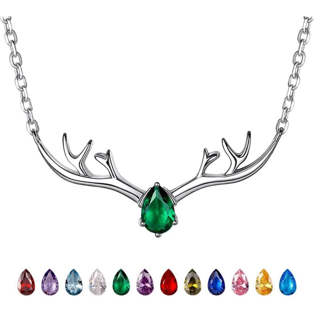 image925 Sterling Silver Butterfly NecklaceAntler Deer NecklaceAdjustable Silver Birthstone Necklace for WomenBirthstone Jewelry Gift for Her05MayEmeraldDeer