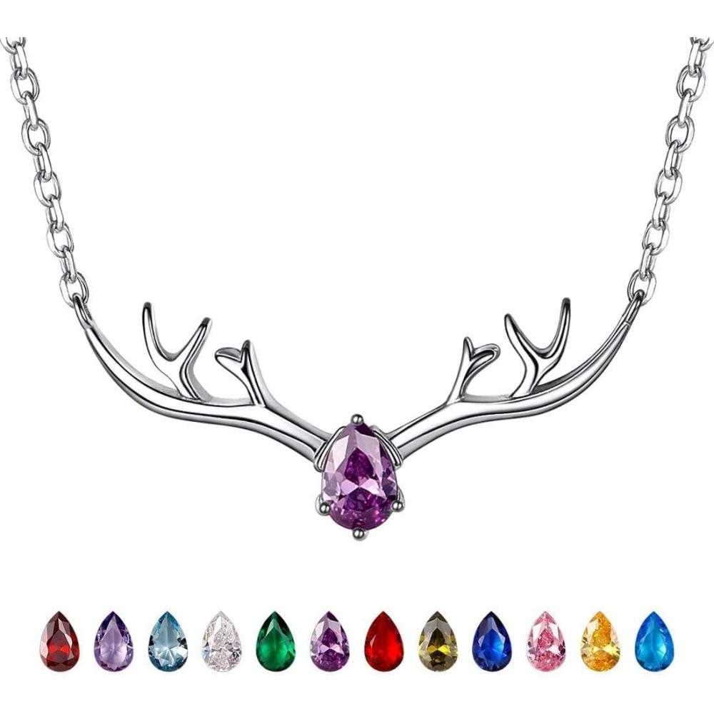 image925 Sterling Silver Butterfly NecklaceAntler Deer NecklaceAdjustable Silver Birthstone Necklace for WomenBirthstone Jewelry Gift for Her06JuneAlexandriteDeer