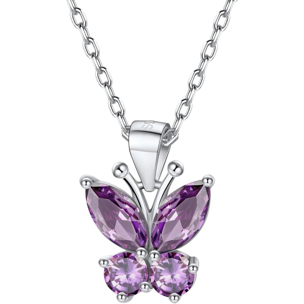 image925 Sterling Silver Butterfly NecklaceAntler Deer NecklaceAdjustable Silver Birthstone Necklace for WomenBirthstone Jewelry Gift for Her06JuneAlexandriteButterfly