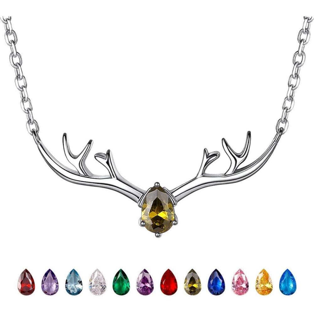 image925 Sterling Silver Butterfly NecklaceAntler Deer NecklaceAdjustable Silver Birthstone Necklace for WomenBirthstone Jewelry Gift for Her08AugustPeridotDeer