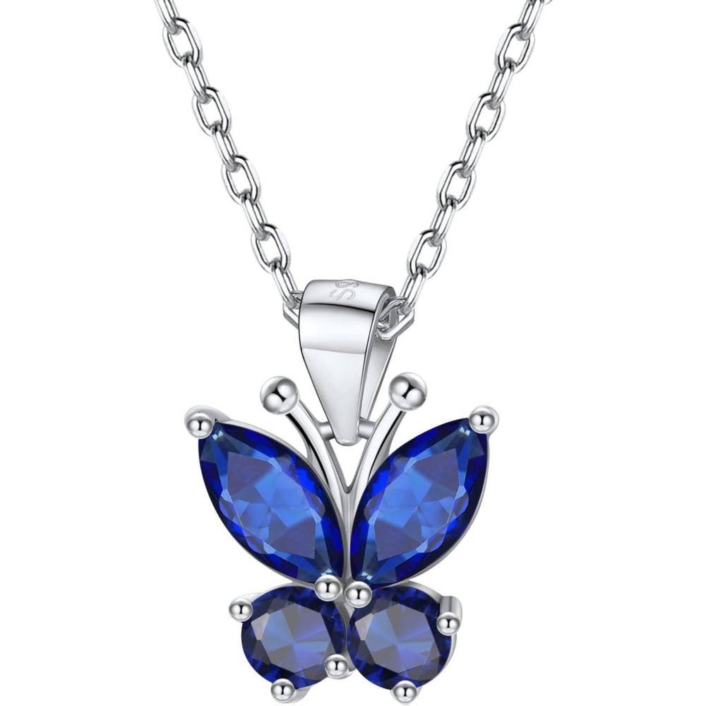 image925 Sterling Silver Butterfly NecklaceAntler Deer NecklaceAdjustable Silver Birthstone Necklace for WomenBirthstone Jewelry Gift for Her09SeptemberSapphireButterfly