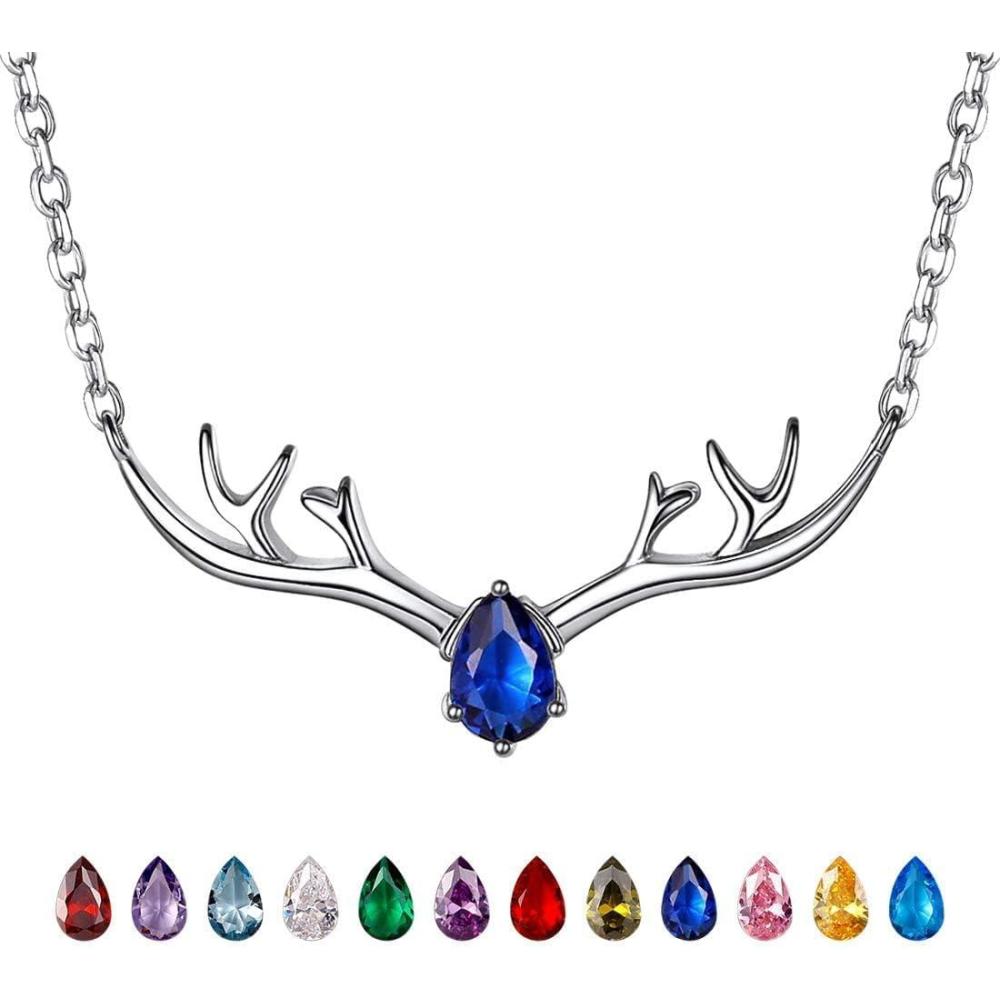 image925 Sterling Silver Butterfly NecklaceAntler Deer NecklaceAdjustable Silver Birthstone Necklace for WomenBirthstone Jewelry Gift for Her09SeptemberSapphireDeer