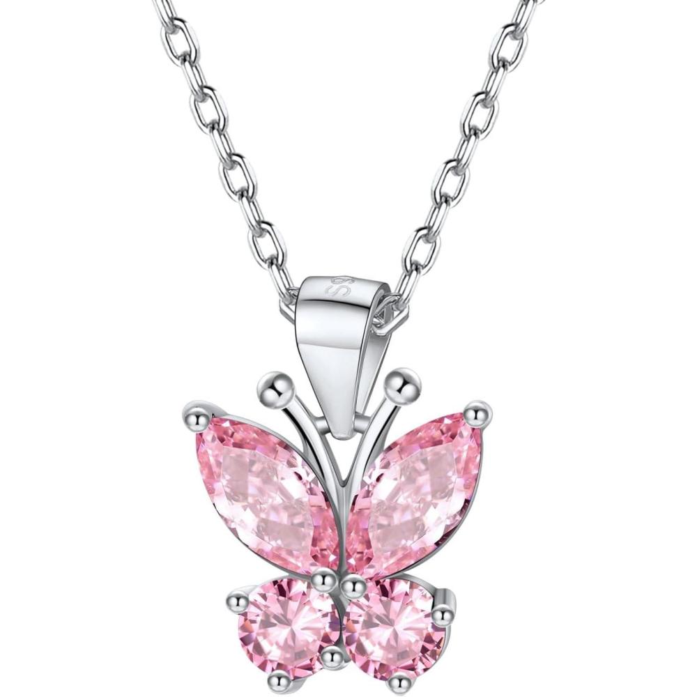 image925 Sterling Silver Butterfly NecklaceAntler Deer NecklaceAdjustable Silver Birthstone Necklace for WomenBirthstone Jewelry Gift for Her10OctoberPink TourmalineButterfly