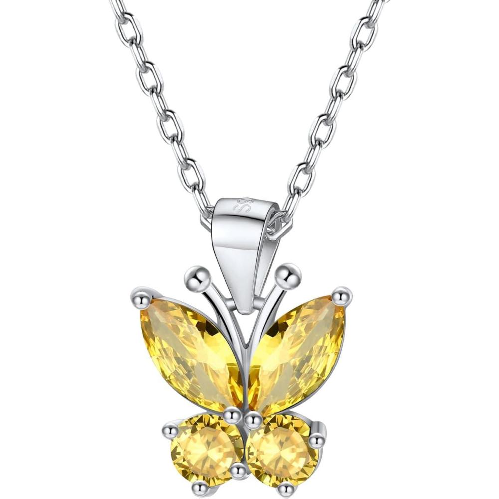 image925 Sterling Silver Butterfly NecklaceAntler Deer NecklaceAdjustable Silver Birthstone Necklace for WomenBirthstone Jewelry Gift for Her11NovemberYellow TopazButterfly