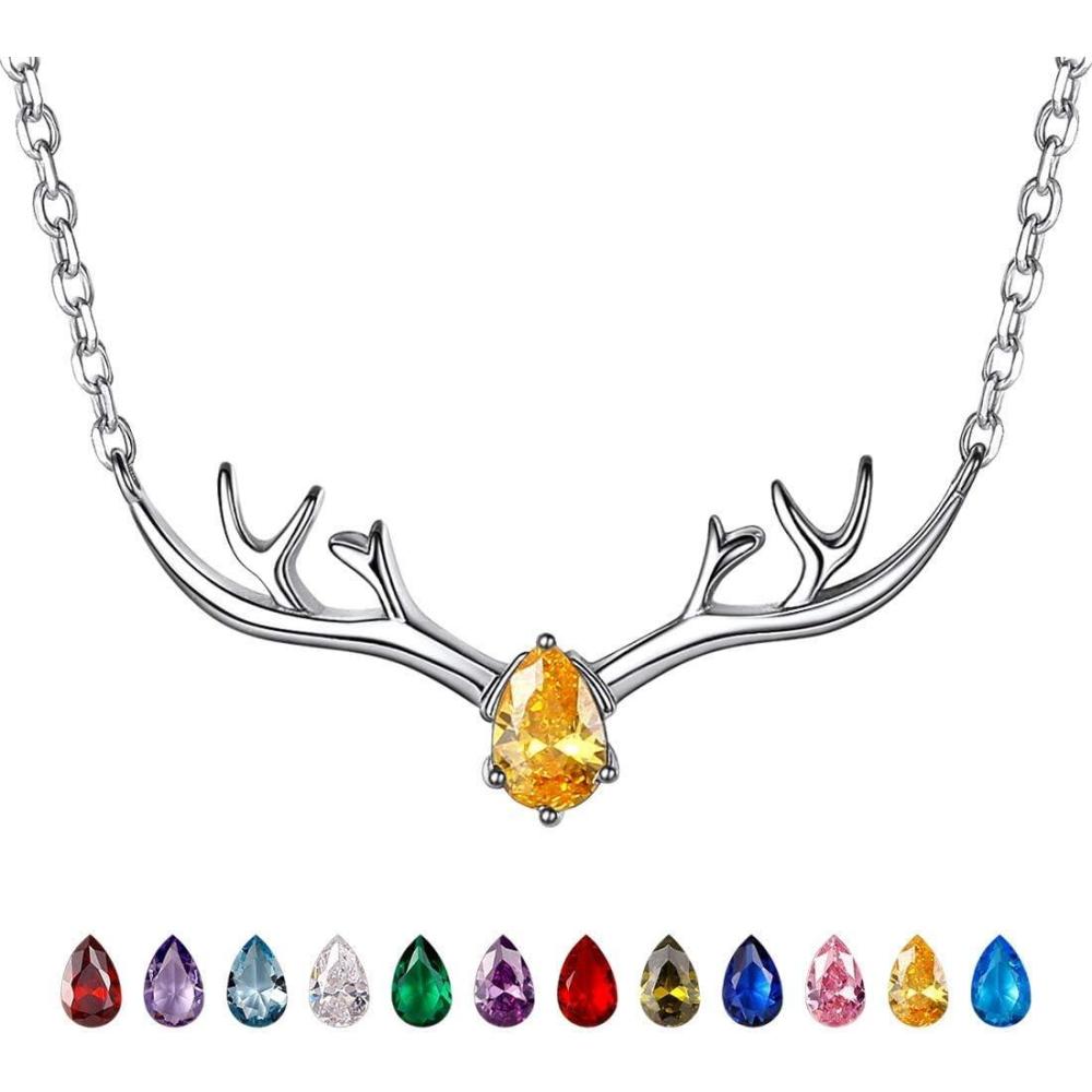 image925 Sterling Silver Butterfly NecklaceAntler Deer NecklaceAdjustable Silver Birthstone Necklace for WomenBirthstone Jewelry Gift for Her11NovemberYellow TopazDeer