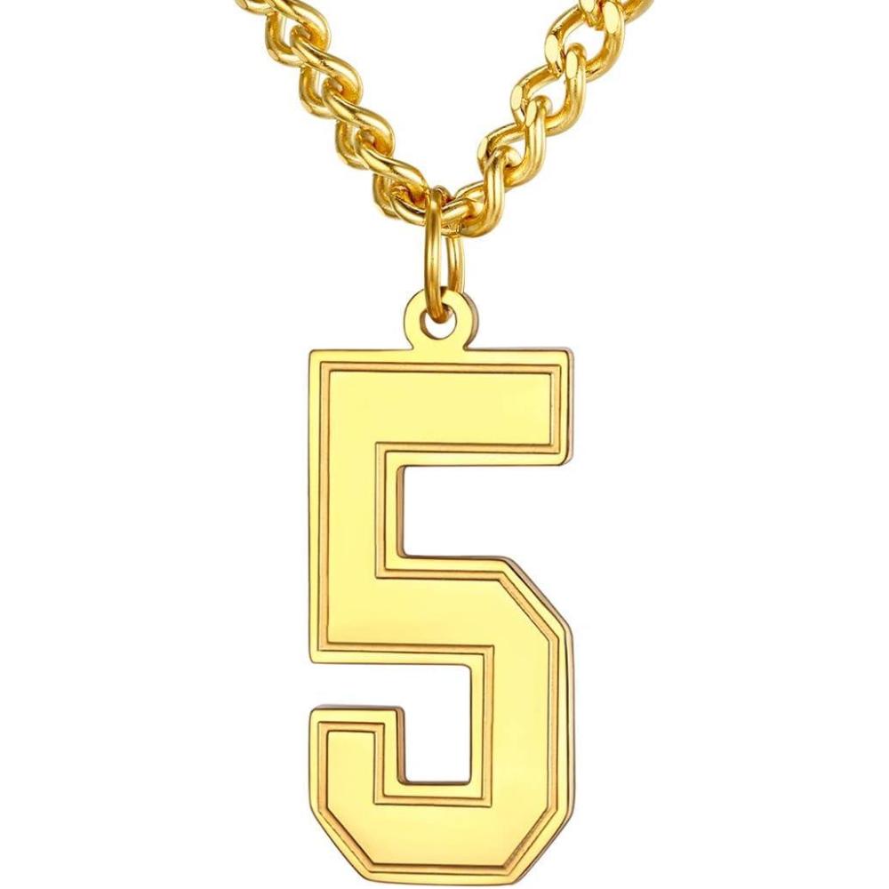 imageU7 099 Number Necklaces Stainless Steel Customizable Number Pendant Gold Plated Athletes Sports Necklace Jersey Number Chains Cuban Link Necklaces for Men Women5Gold