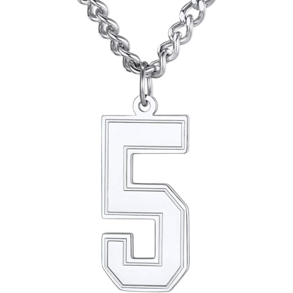 imageU7 099 Number Necklaces Stainless Steel Customizable Number Pendant Gold Plated Athletes Sports Necklace Jersey Number Chains Cuban Link Necklaces for Men Women5Stainless