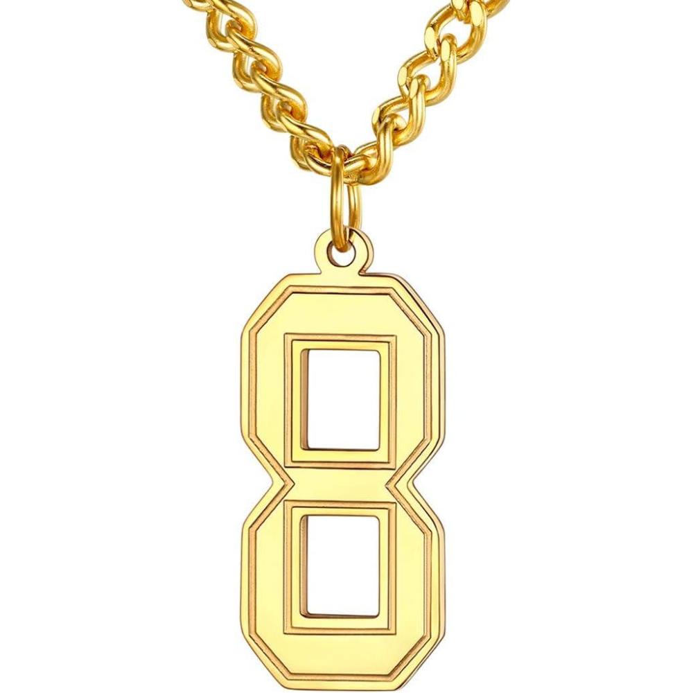 imageU7 099 Number Necklaces Stainless Steel Customizable Number Pendant Gold Plated Athletes Sports Necklace Jersey Number Chains Cuban Link Necklaces for Men Women8Gold