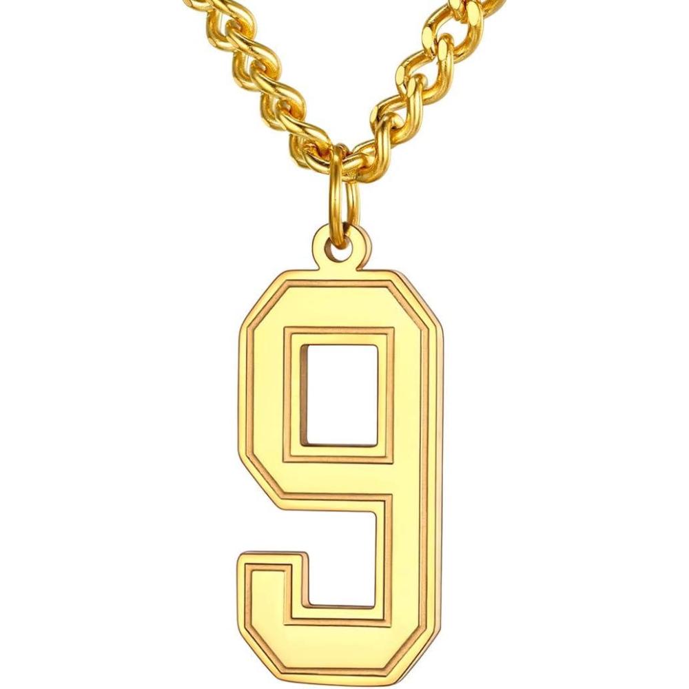 imageU7 099 Number Necklaces Stainless Steel Customizable Number Pendant Gold Plated Athletes Sports Necklace Jersey Number Chains Cuban Link Necklaces for Men Women9Gold