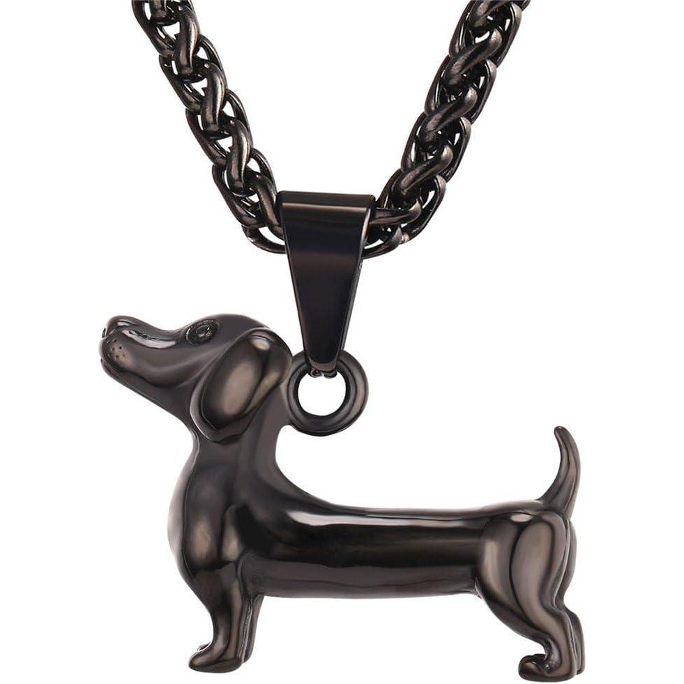 imageU7 Animals Necklace for Women Stainless Steel PigDogElephant Pendant Necklace Lucky JewelryDogBlack