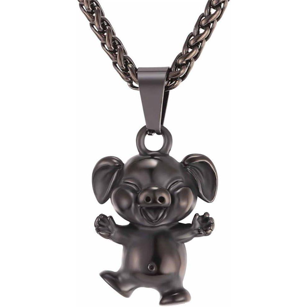 imageU7 Animals Necklace for Women Stainless Steel PigDogElephant Pendant Necklace Lucky JewelryPigBlack