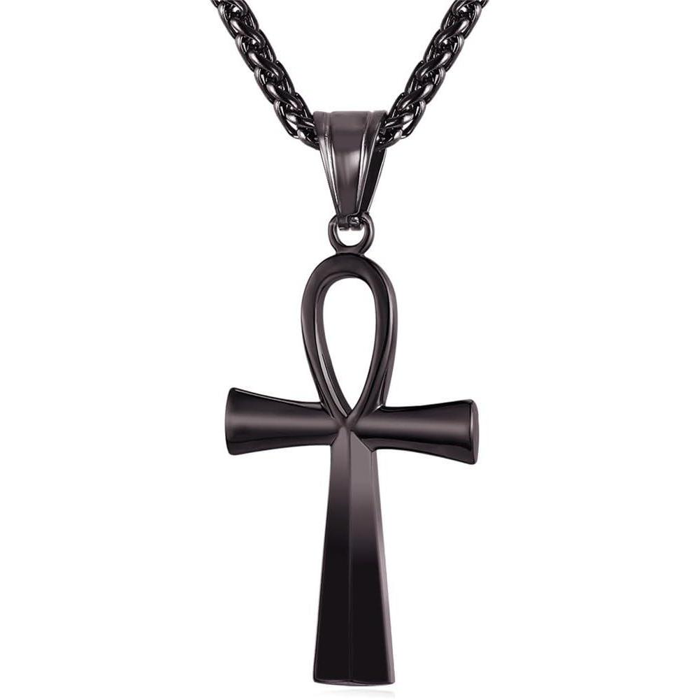 imageU7 Ankh Necklace for Men Women Stainless Steel Black Color Egyptian Jewelry Ankh Cross Pendant Africa Necklaces with Chain 22Ankh CrossBlack
