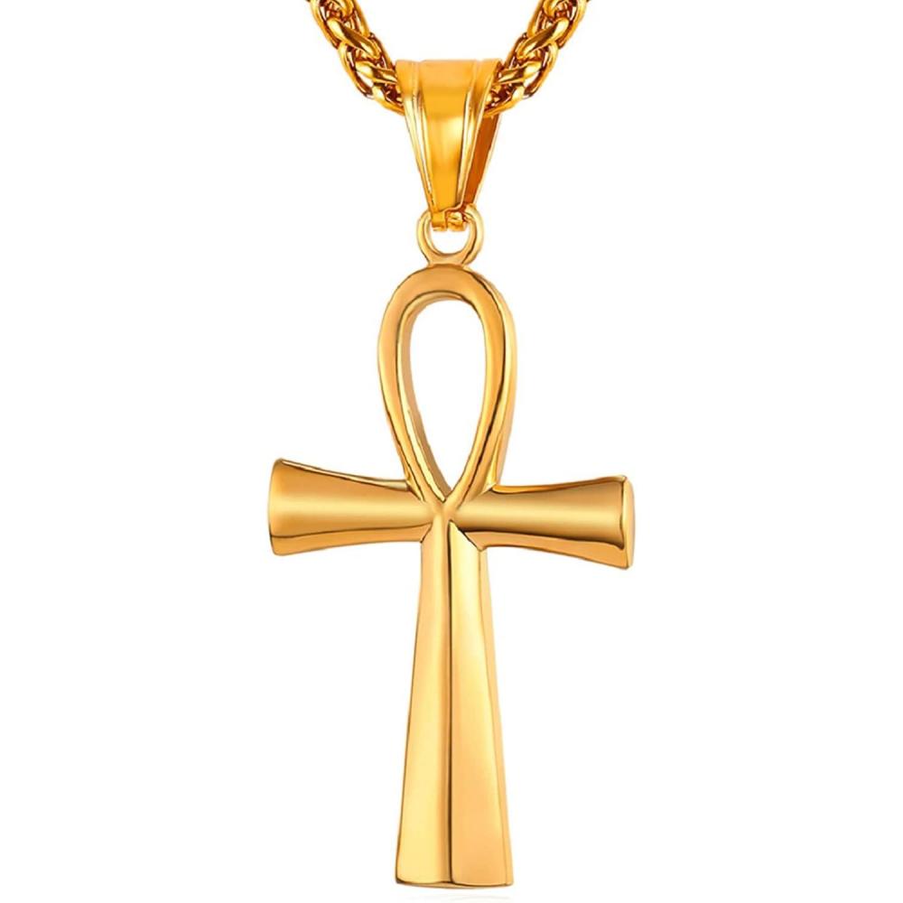 imageU7 Ankh Necklace for Men Women Stainless Steel Black Color Egyptian Jewelry Ankh Cross Pendant Africa Necklaces with Chain 22Ankh CrossGold