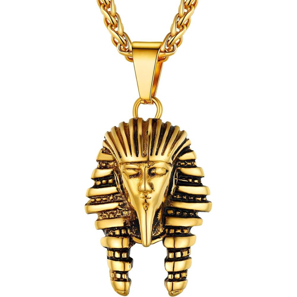 imageU7 Ankh Necklace for Men Women Stainless Steel Black Color Egyptian Jewelry Ankh Cross Pendant Africa Necklaces with Chain 22PharaohGold