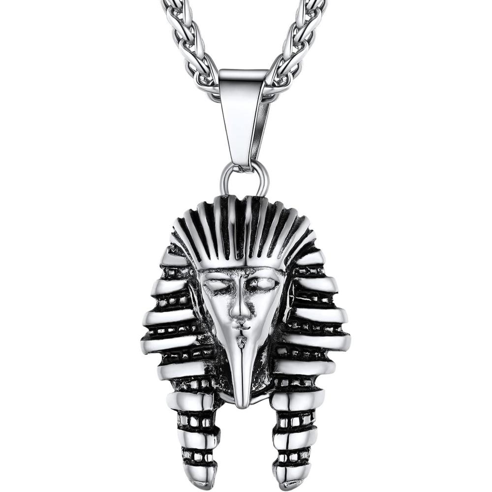 imageU7 Ankh Necklace for Men Women Stainless Steel Black Color Egyptian Jewelry Ankh Cross Pendant Africa Necklaces with Chain 22PharaohStainless Steel