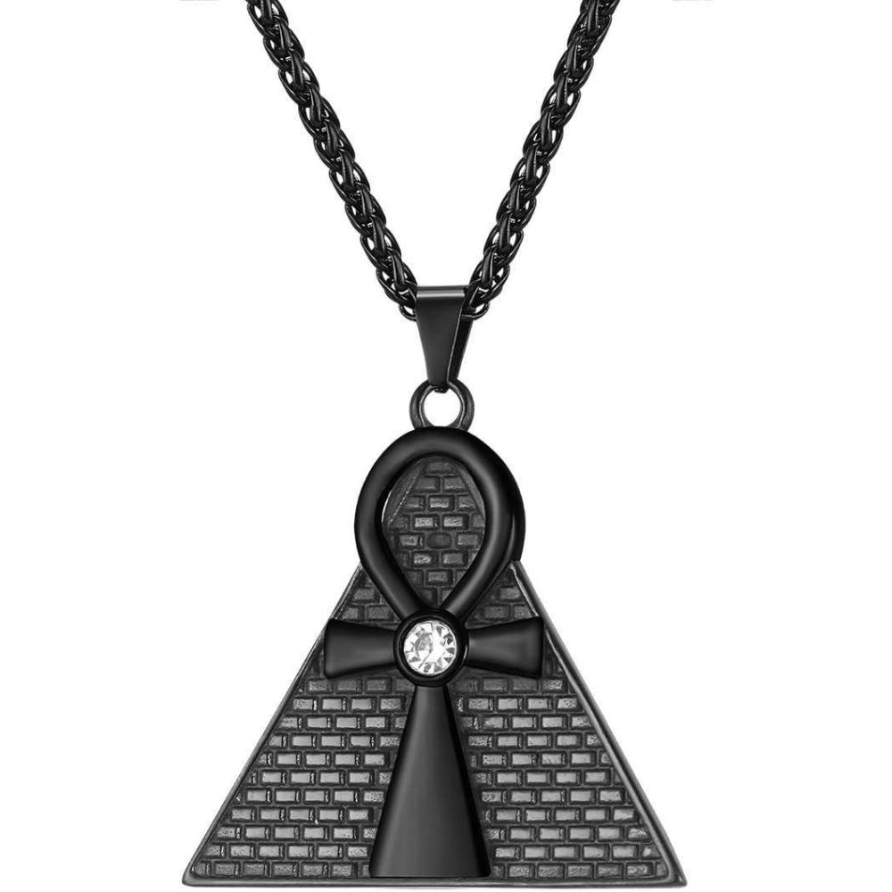 imageU7 Ankh Necklace for Men Women Stainless Steel Black Color Egyptian Jewelry Ankh Cross Pendant Africa Necklaces with Chain 22Pyramid AnkhBlack