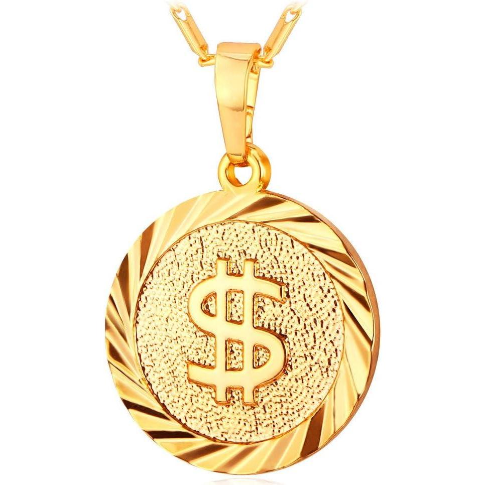 imageU7 Bitcoin Chain for Men Stainless Steel 18K Gold Plated Cryptocurrency Pendant BTCDollar Sign Coin Medal NecklaceDollar SignGold