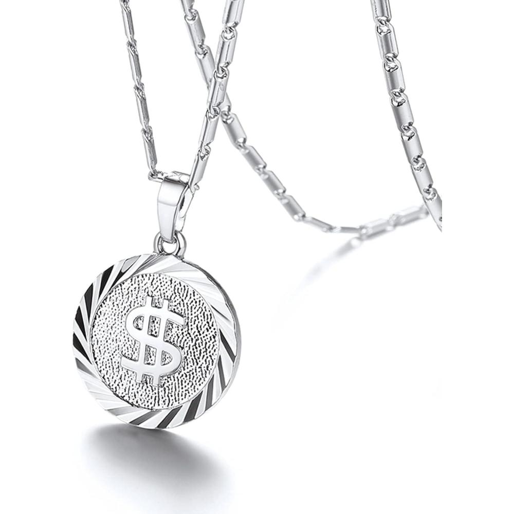 imageU7 Bitcoin Chain for Men Stainless Steel 18K Gold Plated Cryptocurrency Pendant BTCDollar Sign Coin Medal NecklaceDollar SignPlatinum