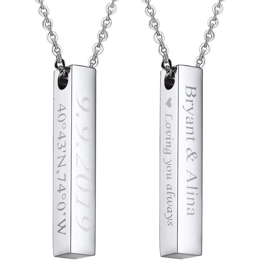 imageU7 Engravable Bar Necklace Womens Choker Necklace Stainless Steel Custom Engrave Text HorizontalVertical Bar Pendant Necklaces for Men Women4Sided BarStainless Steel