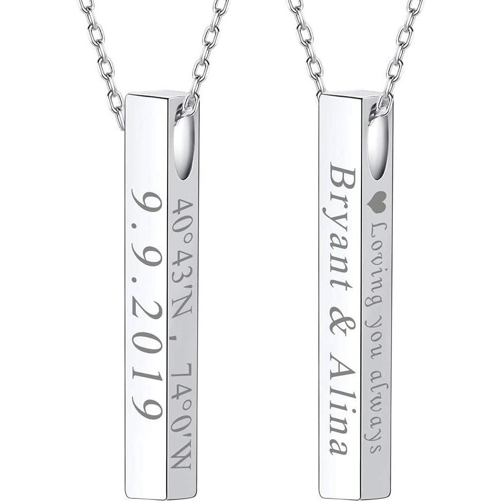 imageU7 Engravable Bar Necklace Womens Choker Necklace Stainless Steel Custom Engrave Text HorizontalVertical Bar Pendant Necklaces for Men Women4Sided BarSterling Silver