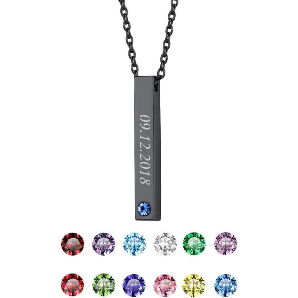 imageU7 Engravable Bar Necklace Womens Choker Necklace Stainless Steel Custom Engrave Text HorizontalVertical Bar Pendant Necklaces for Men Women4Sided BarBlackTextBirthstone