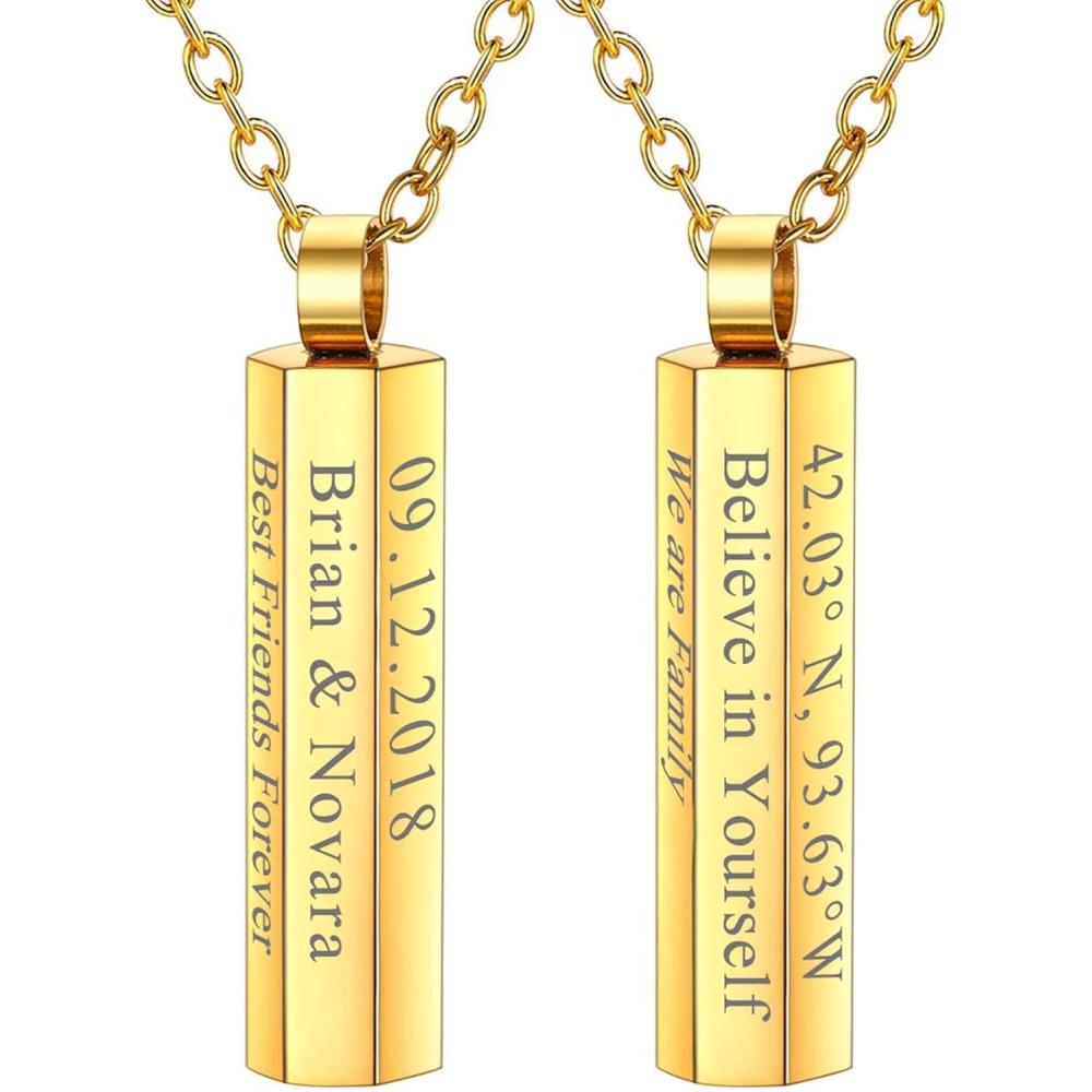 imageU7 Engravable Bar Necklace Womens Choker Necklace Stainless Steel Custom Engrave Text HorizontalVertical Bar Pendant Necklaces for Men Women6Sided BarGold