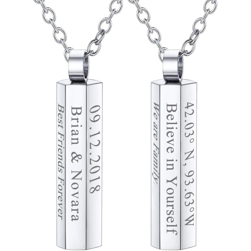 imageU7 Engravable Bar Necklace Womens Choker Necklace Stainless Steel Custom Engrave Text HorizontalVertical Bar Pendant Necklaces for Men Women6Sided BarStainless Steel