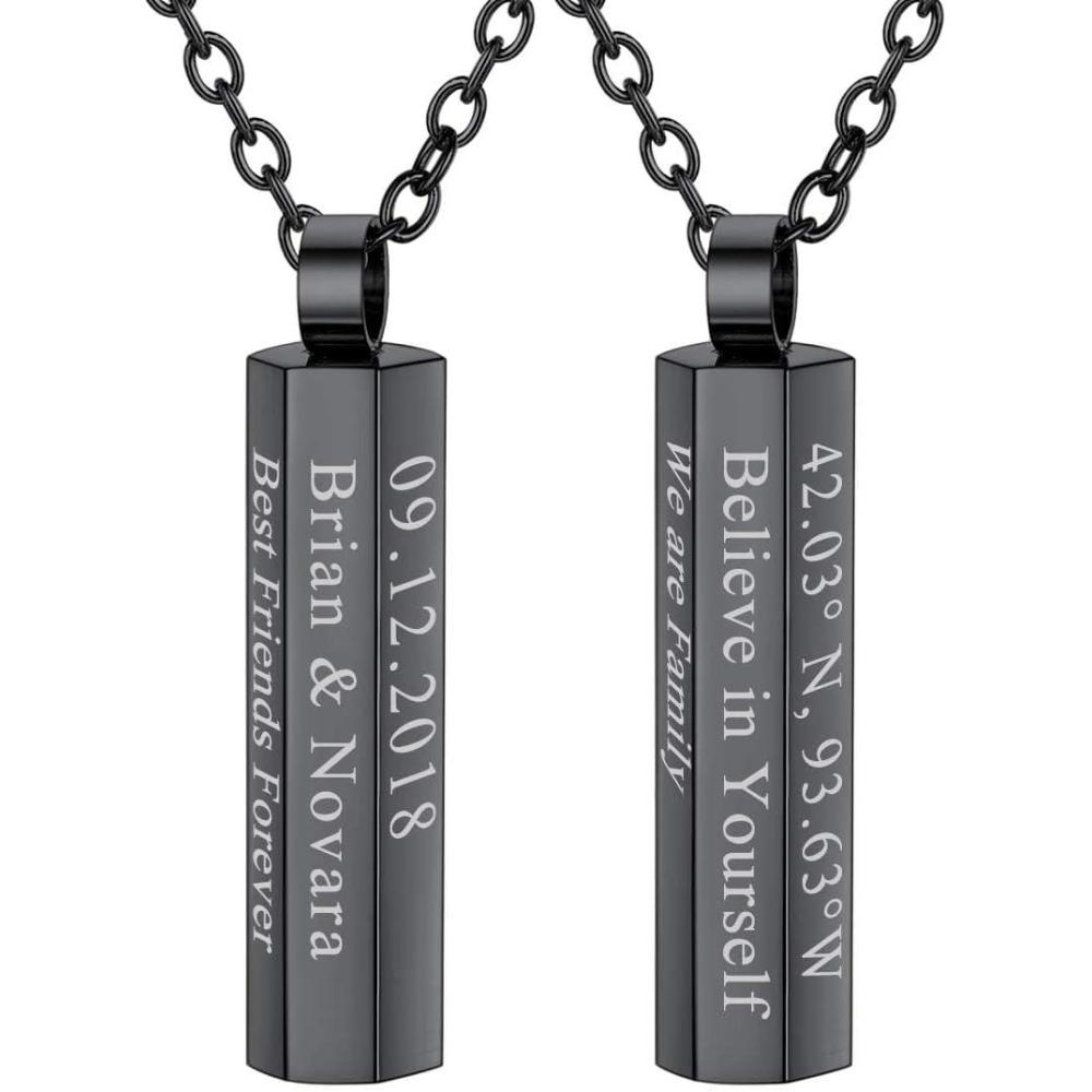 imageU7 Engravable Bar Necklace Womens Choker Necklace Stainless Steel Custom Engrave Text HorizontalVertical Bar Pendant Necklaces for Men Women6Sided BarBlack